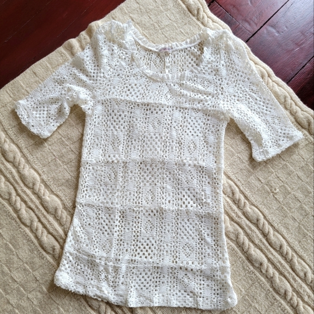 Intimately Free People Linen Blend Lace Top Ivory size Small